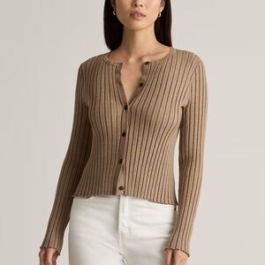 Quince Eco-Knit Cropped Rib Cardigan in tan warm taupe size small NWT